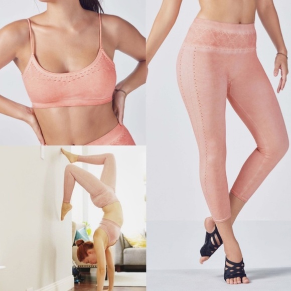 Fabletics Pants - Pink Distressed Yoga Bra + Ribbed 7/8 Leggings Set